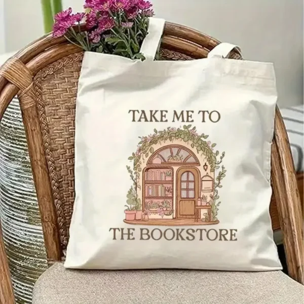 Women's & Unisex Tote Bag Take Me To The Bookstore Literary Bookstore Art Shoulder Handbag Everyday Book Lover Gift - Image 5