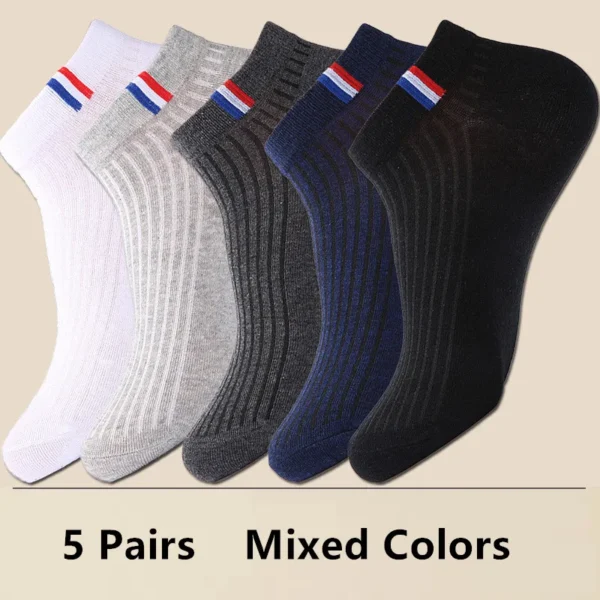 5 Pairs Thin Boat Socks Summer Blending Plain Color Mens Casual Breathable Sweat Absorbing Calibration - Image 7