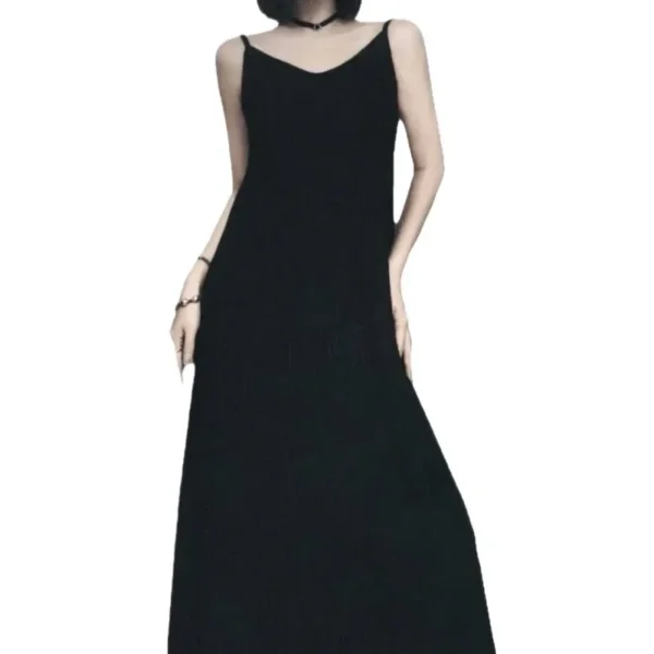 Summer 2025 plus Size Women's French Style Strap Dress Pleated Loose Long Dress Lazy Style Solid Color Maxi Dress Elegant Feelin - Image 5