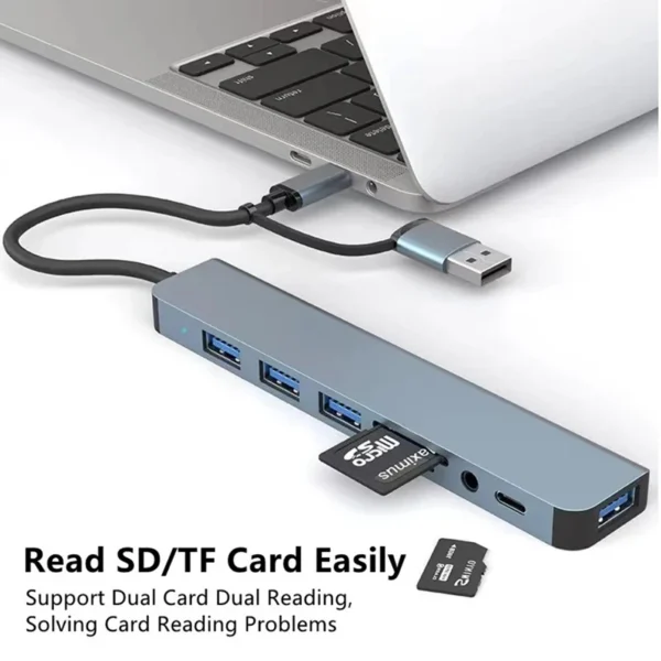 USB C Hub USB Splitter 8 in 1 USB Extender with 4 USB Port 1 USBC Port TF/SD Card Reader Audio Output Compatible for MacBook - Image 3
