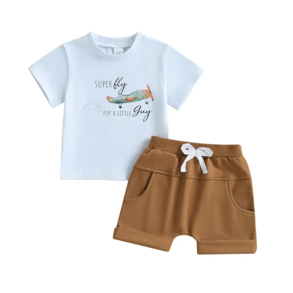 Pudcoco Baby Toddler Boy Shorts Set Airplane Letter Short Sleeve T-shirt Solid Elastic Waist Shorts 2Pcs Summer Outfit 0-3T - Image 8