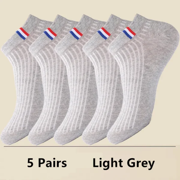 5 Pairs Thin Boat Socks Summer Blending Plain Color Mens Casual Breathable Sweat Absorbing Calibration - Image 9