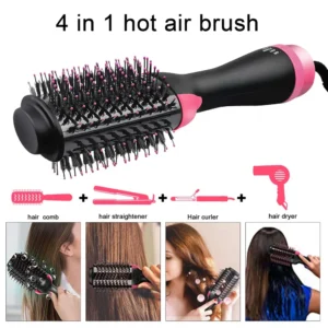 Women Hair Dryer Brush Hair Dryer Straightener Curler Massager 4 In 1 Rapid Warming One Step Volumizer Hot-Air Hair Brushes