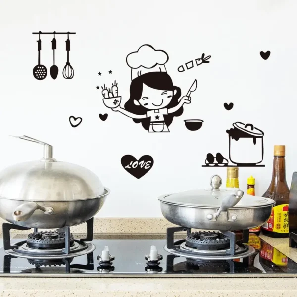 Happy Girl Chef Loves Cooking Wall Sticker Restaurant Bar Kitchen Dining Room Fridge Light Switch Decal DIY Art Home Decor - Image 3