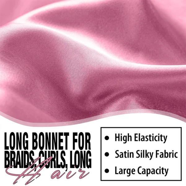 Extra Large Hair Long Silk Bonnet Cap With Elastic Satin Hair Band Comfortable Head Cover Night Sleep Hat For Sleeping Shower - Image 3
