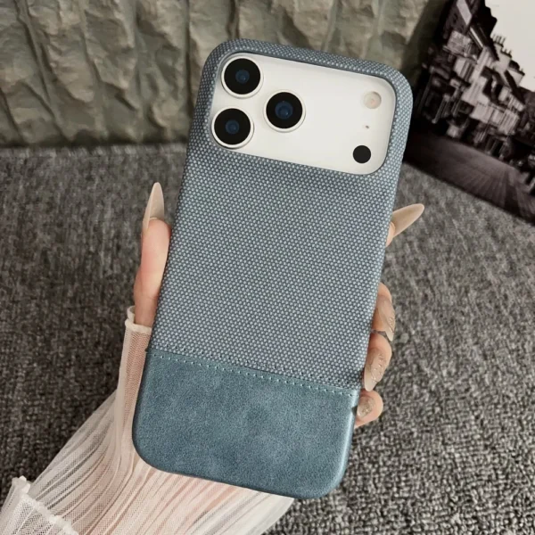 CD Frosted Splicing Leather Woven Pattern Phone Case For iPhone 17 Air 16 15 14 13  Bumper Full Frame Protect Cover - Image 8