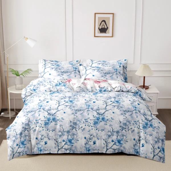5pcs ultra-fine fiber printed bedding set, skin friendly, breathable, love flower themed home duvet cover pillowcase 5-piece set - Image 8