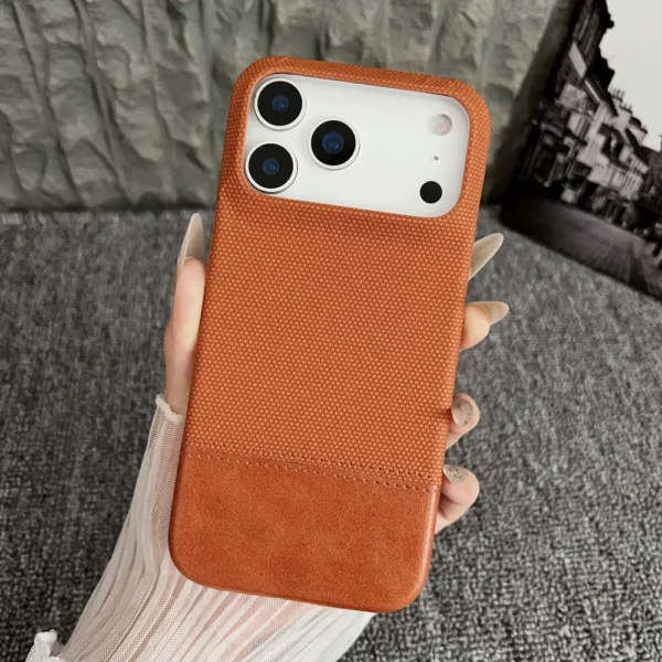 CD Frosted Splicing Leather Woven Pattern Phone Case For iPhone 17 Air 16 15 14 13  Bumper Full Frame Protect Cover - Image 10