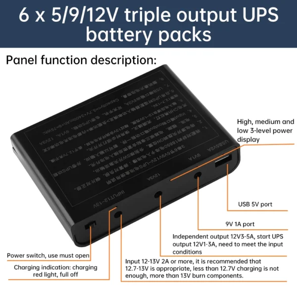 5V 9V 12V Output 60W UPS Uninterrupted Power Supply DIY Power Bank Box for House Router Cellphone Tablet Modem Without Battery - Image 3