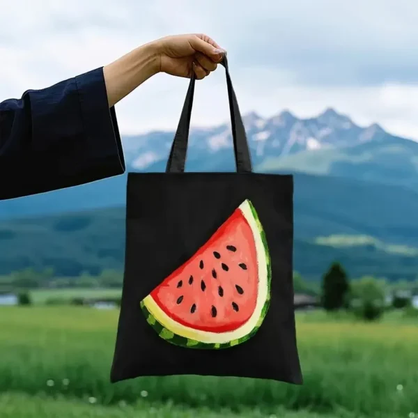Watermelon Print Tote Bag for Travel & Shopping Colorful Watermelon Slice Design Shopping Tote Bag  Reusable Shoulder Bag - Image 2