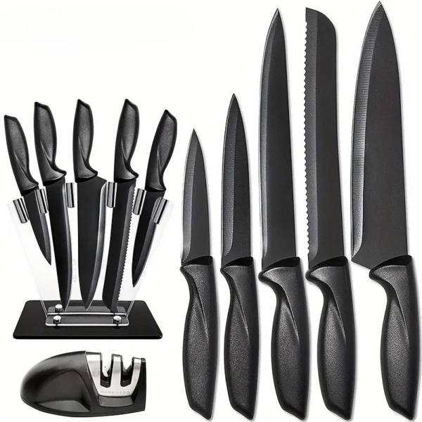 Kitchen knife 7-piece set, black professional stainless steel chef's knife with holder set home rust-proof and sharp meat cutter