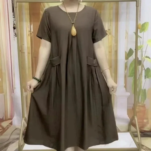 Plus Size Summer Dress for Plump Mothers Short Sleeve A- Line Casual Versatile Age-Defying Slimming Maxi Dress Loose Waist - Image 7
