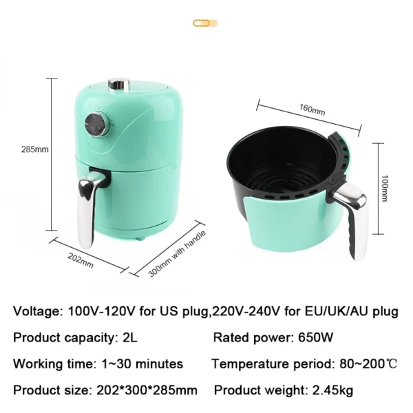 2L Oil Free Deep Fryer French Fries Chicken Roaster Air Frying Grill Machine Temperature Adjustable Smokeless Bread Bake Oven - Image 3