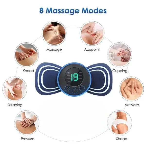 Portable Electric Intelligent Mini Neck Massager Patch for Back and Shoulder Massager With Pad and Remote - Image 3