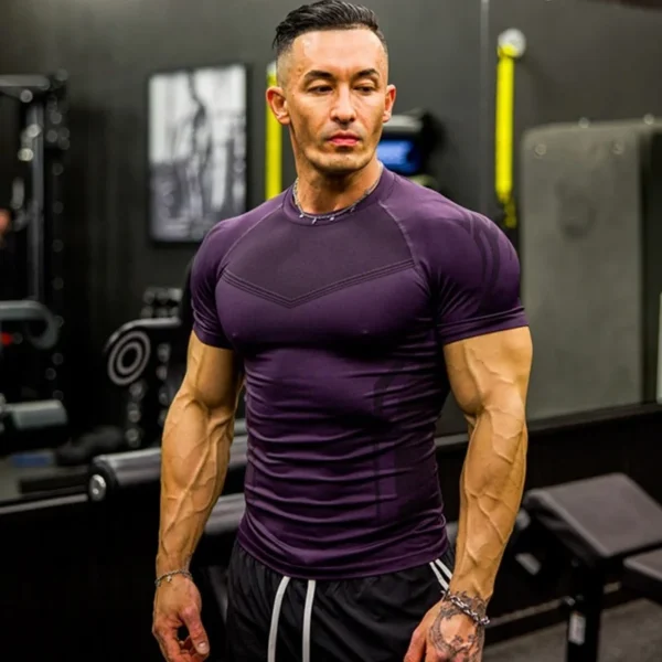 Men Short Sleeve Compression Shirts Quick Dry Fitness Cycling Running T-Shirt Workout Training Underwear Gym Clothing - Image 3