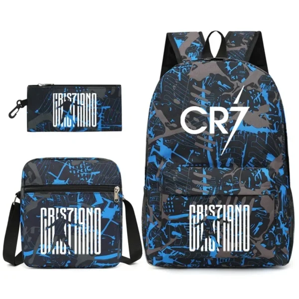 Fashionable CR7 Teenage Children's School Bag Set 3 Pieces Backpack Geometric Pattern Arc Shoulder Strap Versatile Backpack - Image 11