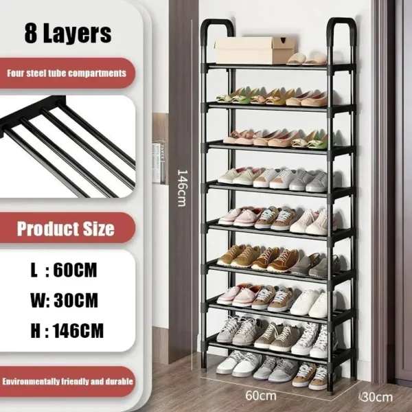 8 Tier Household Metal Shoe Rack Furniture Elevated Shoe-Shelf Multi-Functional Black Storage Racks Space Saving For Living Room - Image 8