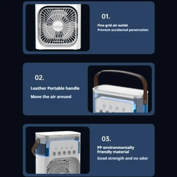 3-in-1 Humidifier Small Air Conditioning Fan Portable USB Mini Fan Built-in LED Night Light Water Mist Cooling Humidifier Fan - Image 6