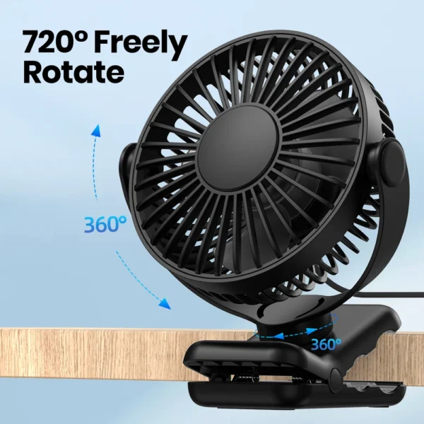 TOPK Mini Portable Clip on Fan,USB Desk Fan,3 Speeds Quiet Wind 720° Rotate Personal Electric Fan,Standing Fans for Room Home - Image 4