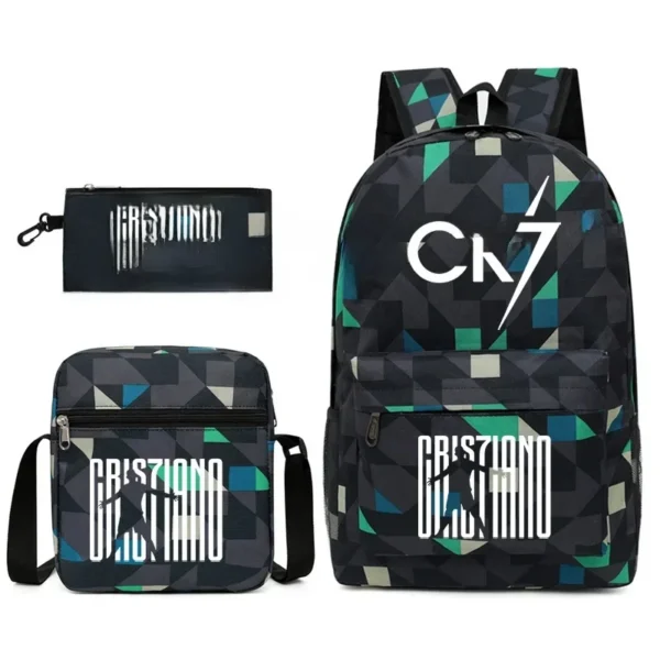 Fashionable CR7 Teenage Children's School Bag Set 3 Pieces Backpack Geometric Pattern Arc Shoulder Strap Versatile Backpack - Image 31