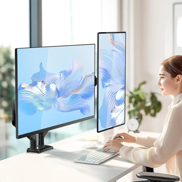 Dual Monitor Mount For 13″–34″ Screens, Adjustable Dual Monitor Stand, With 180° Swivel, Tilt, 360° Rotation For Home Office - Image 3