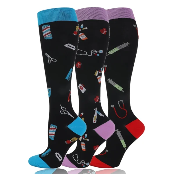 58 Styles 3 Pairs/Pack Compression Socks Knee High 30MmHg  Women Men Sports Socks Edema Diabetes Varicose Veins Running Socks - Image 32
