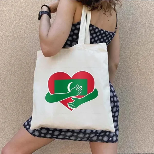Vintage Retro Summer Beach Holiday Maldives Maldivian Flag Love Heart Shopping Shoulder Canvas Tote Bag Harajuku Work Travel - Image 17