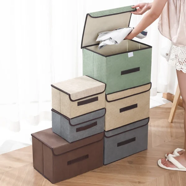 Non-woven Fabric Fold Storage Box Bedroom Wardrobe  Toy Clothes Sundries Organizer with Cover Underwear Sock Home Accessories - Image 2