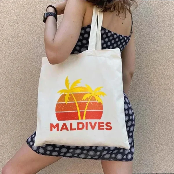 Vintage Retro Summer Beach Holiday Maldives Maldivian Flag Love Heart Shopping Shoulder Canvas Tote Bag Harajuku Work Travel - Image 40