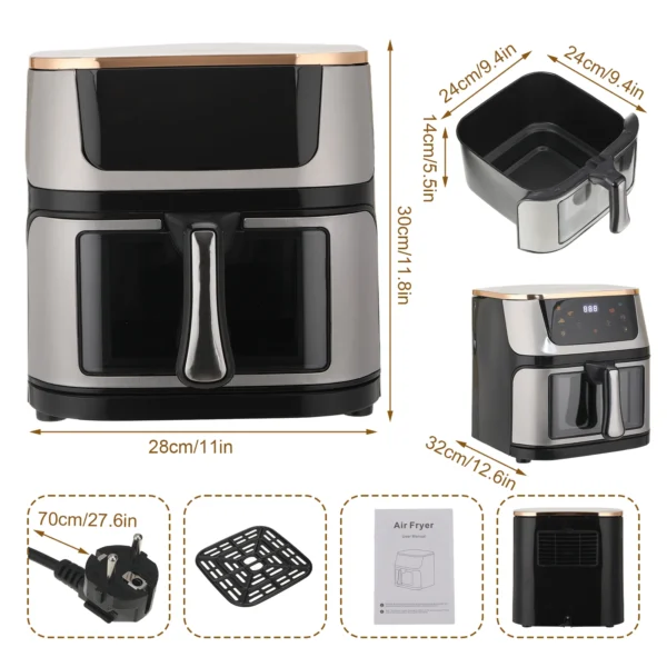 Air Fryer 12L Stainless Steel Visible Large Capacity Electric Oven Touch Screen Multifunctional Electric Fryer EU Plug - Image 6