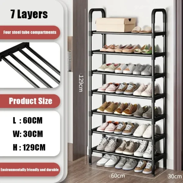 8 Tier Household Metal Shoe Rack Furniture Elevated Shoe-Shelf Multi-Functional Black Storage Racks Space Saving For Living Room - Image 7