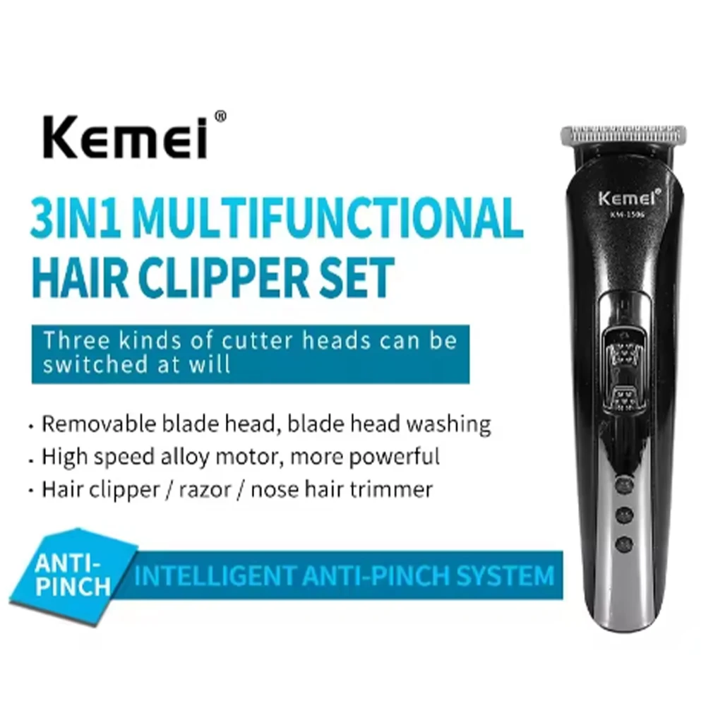 Kemei KM-1506 3 in 1 Electric Shaver Hair cutting Charging Hair trimmer Electric Rechargeable Nose Professional Shaving Machine 3 Kemei KM-1506 3 in 1 Electric Shaver Hair cutting Charging Hair trimmer Electric Rechargeable Nose Professional Shaving Machine - Image 3