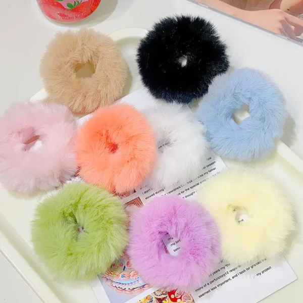 New Colorful Fluffy Hair Band For Women Girls Ponytail Holder Hair Tie Plush Scrunchie Rubber Band Fashion Hair Accessories - Image 5