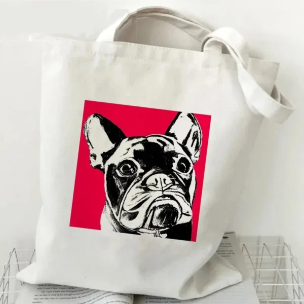 French Bulldog Printed Canvas Tote Bag Cute Cartoon Dog Patterns, Ideal for Daily Use, Stylish Reusable Shoulder Bag - Image 8