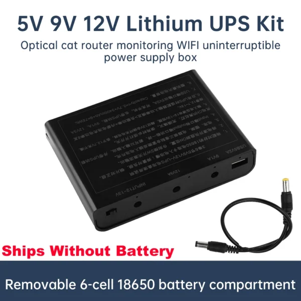 5V 9V 12V Output 60W UPS Uninterrupted Power Supply DIY Power Bank Box for House Router Cellphone Tablet Modem Without Battery