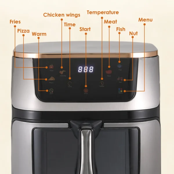 Air Fryer 12L Stainless Steel Visible Large Capacity Electric Oven Touch Screen Multifunctional Electric Fryer EU Plug - Image 5