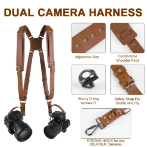 Home 37 Dual Camera Strap Double Camera Harness Adjustable Leather Camera Straps Universal Camera Shoulder Strap for Photographers