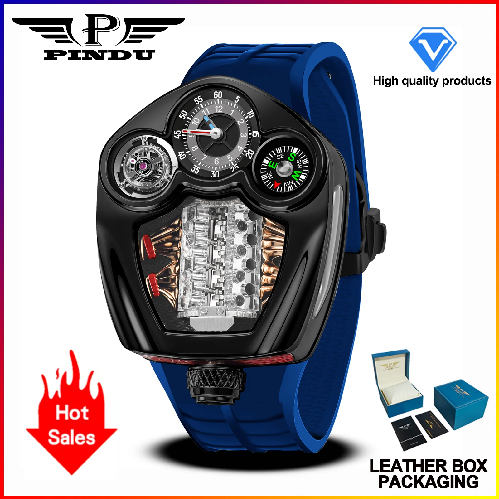 PINDU Design NEW Engine Series Quartz Watch Men TOP-luxurious Stainless steel Compass Waterproof Swiss quartz 762 movement watch 10 PINDU Design NEW Engine Series Quartz Watch Men TOP-luxurious Stainless steel Compass Waterproof Swiss quartz 762 movement watch - Image 10